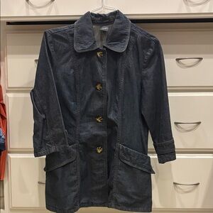 Dark Denim Button Down Jacket with 3/4 Sleeves - L